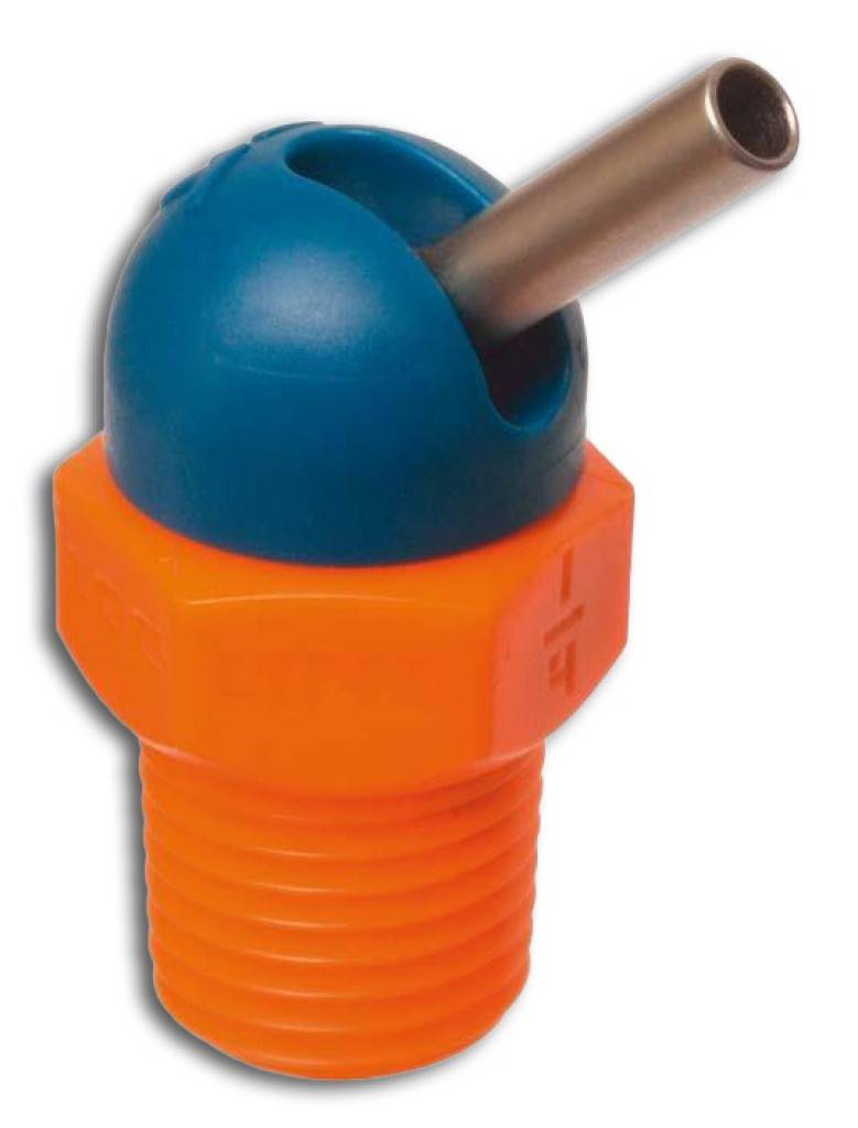 Kühlmittel-Hochdruckdüse 1/8", Typ CD, blau-orangeAusführungGehäuse aus hochwertigem Kunststoffgranulat. Ermöglicht den Einsatz unter beengten Pl