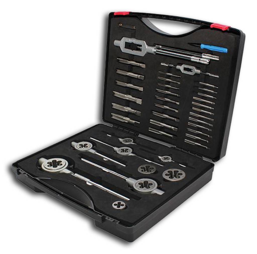 Hand-Gewindebohrer und Schneideisen Satz, UNC9 Hand-Gewindebohrer, DIN 2184 3-teilig, � 5/16 3/8 7/16 1/2 5/8 7/8 19 Schneideisen, DIN EN 22568,