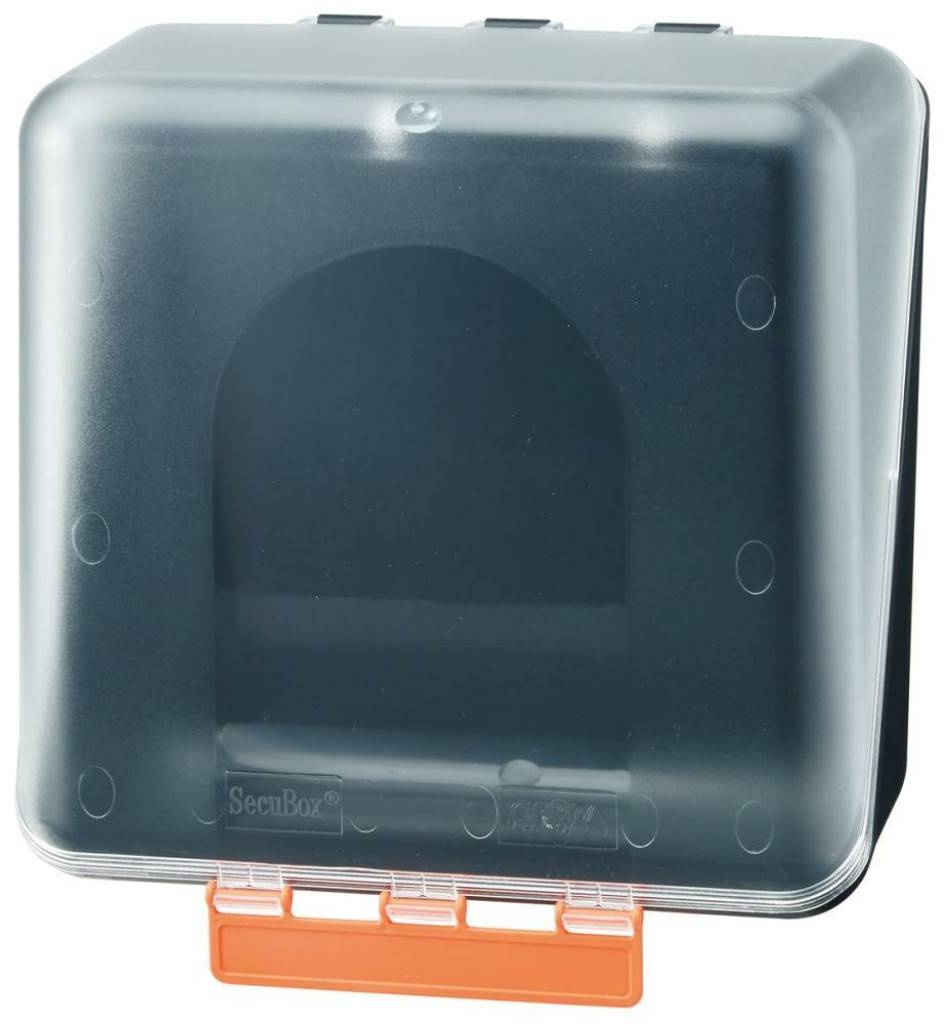 SecuBox ohne GebotszeichenEigenschaften Behälter aus ABS-Kunststoff Patentierte Kippöffnung zur schnellen und einfachen Entnahme Befestigun