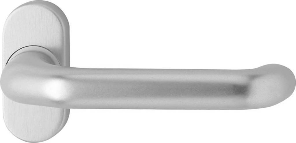 Profiltür-Drücker-Halbgarnitur Ares 1300/2033 Aus Edelstahl, matt Oval DIN-Richtung Links-Rechts Lagerung festdrehbar, mit Rückholfeder