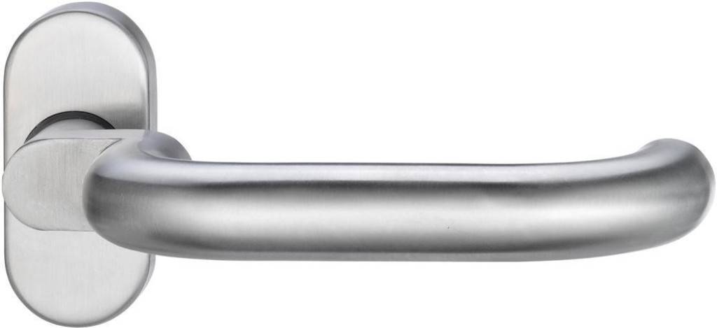 Feuerhemmend-Drücker-Halbgarnitur Ares FS 1130/2133 Aus Edelstahl, matt Oval Lagerung festdrehbar, mit Rückholfeder Stiftverbindung, ver