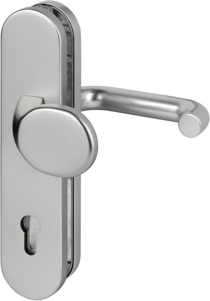 Zimmertür-Schutz-Wechselgarnitur Logo 8753/0272 Aus Aluminium, silberfarbig, eloxiert Oval DIN-Richtung Links-Rechts Profilzylinder geloc
