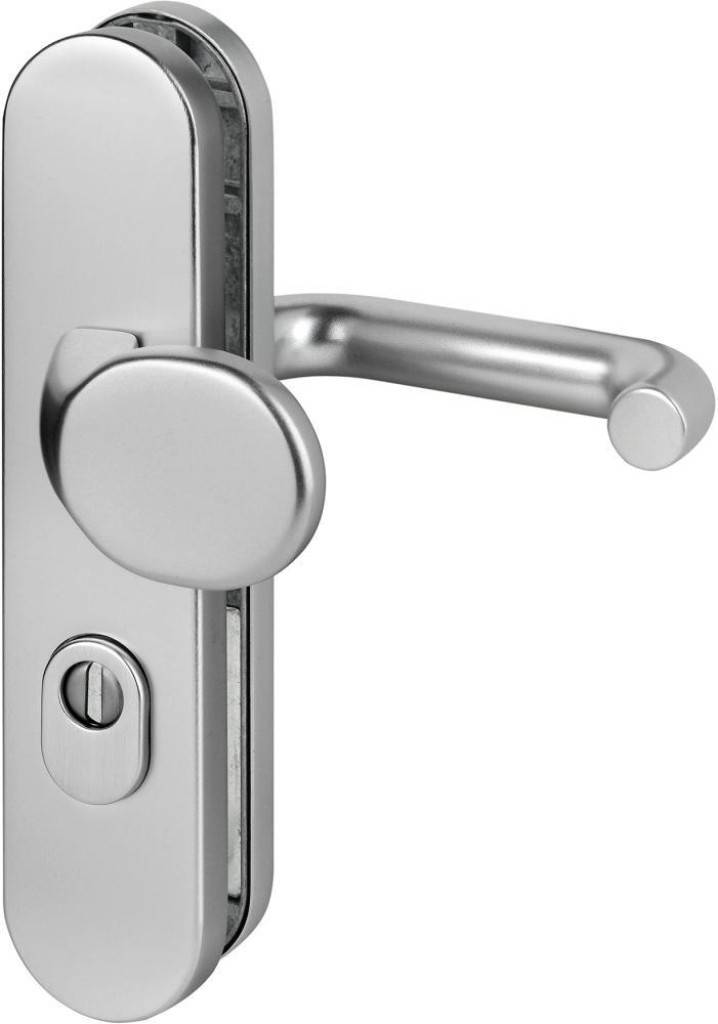 Zimmertür-Schutz-Wechselgarnitur Logo 8755/0272 Aus Aluminium, silberfarbig, eloxiert Oval DIN-Richtung Links-Rechts Profilzylinder geloc
