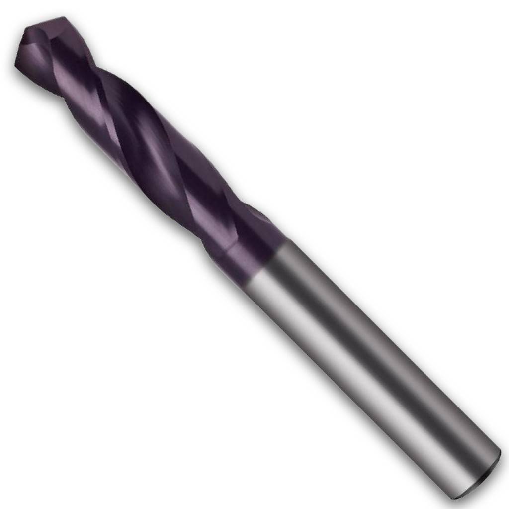 Ein Bohraufsatz mit violettem Mantel und silbernem Schaft, dargestellt vor weißem Hintergrund.