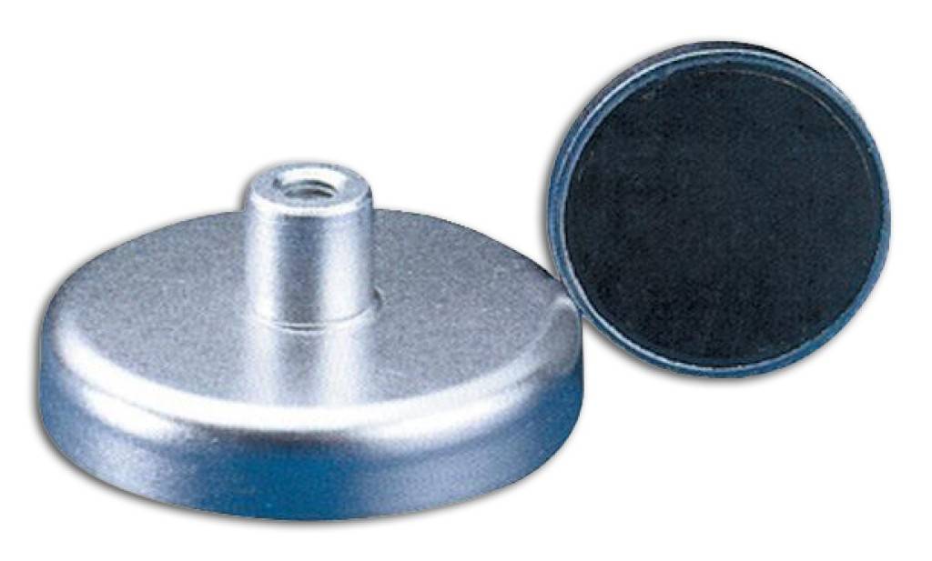 Magnet-Flachgreifer mit GewindebuchseAus HartferritOberfläche verzinkt, abgeschirmtEmpfohlene Einsatztemperatur 100 C, max. Einsatztemperatur 200