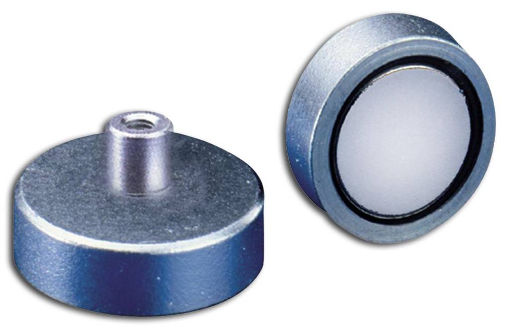 Neodym-Magnet-Flachgreifer mit GewindebuchseStahlgehäuse, verzinkt, abgeschirmtMax. Einsatztemperatur 80 C