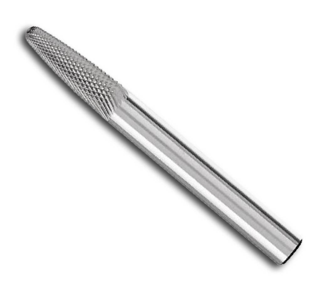 Metallbohrer mit abgerundeter, strukturierter Spitze und glatter Schaftoberfläche, dargestellt vor weißem Hintergrund.