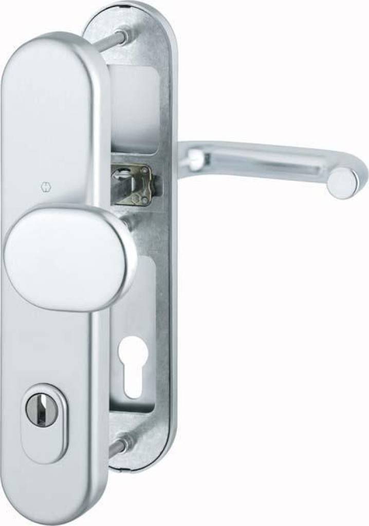 Schutzbeschlag, Serie Paris86G/3332ZA/3310/138L HOPPE-Aluminium-Schutzbeschlag ES1 SK2 geprüft nach DIN 18257 PZ-gelocht Stahl-Unterkonstruk