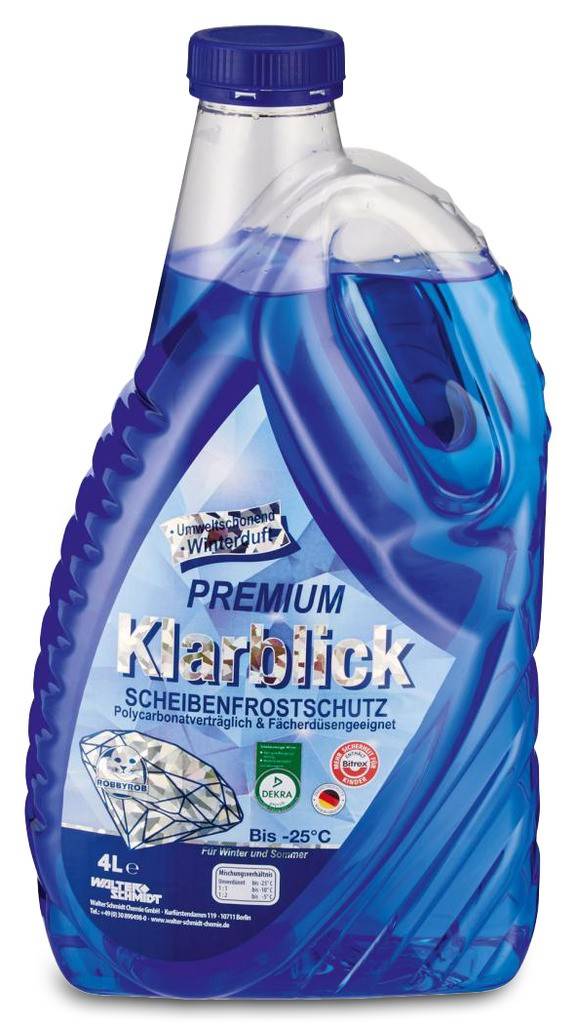 Robbyrob Premium ScheibenfrostschutzProdukteigenschaften Scheibenfrostschutz bis 25 C Dekra geprüft Enthält Bitrex für mehr Kindersicherh