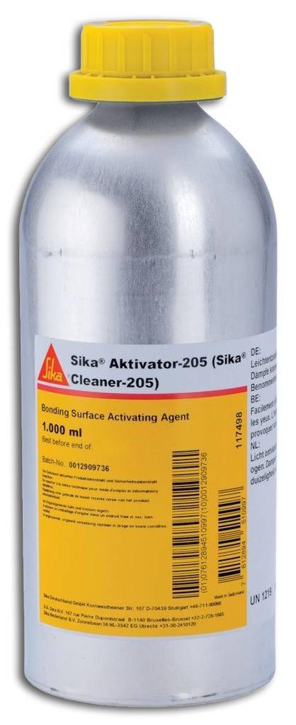 SikaH Aktivator-205Produktbeschreibung Vorbehandlungsmittel für nicht poröse Untergründe Lösungsmittelhaltiger Haftvermittler Alkoholisch