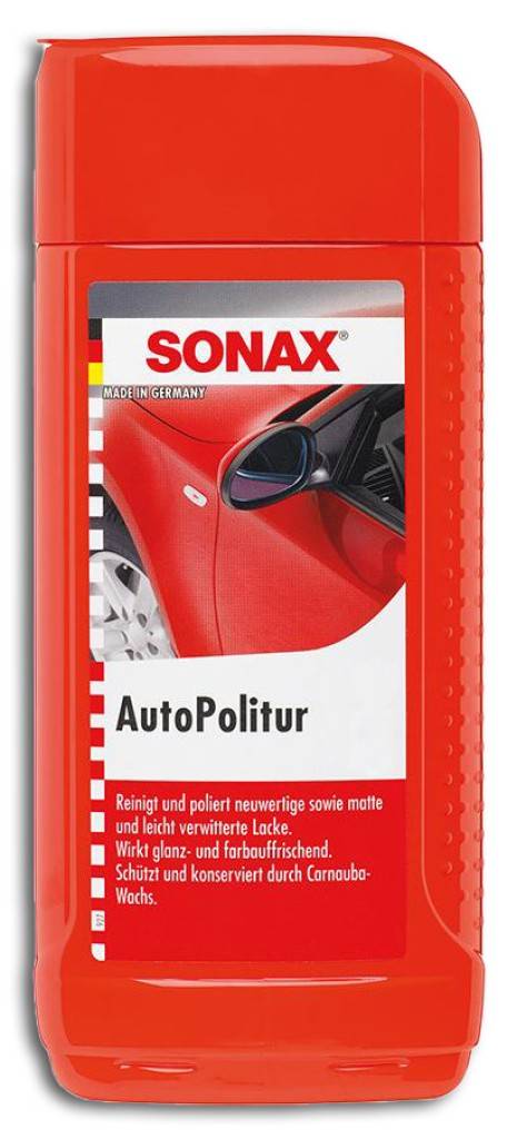 AutopoliturPolitur für neuwertige, matte und leicht verwitterte Bunt- und Metallic-LackeFeinste Schleifmittel reinigen schonend die LackoberflächeBe
