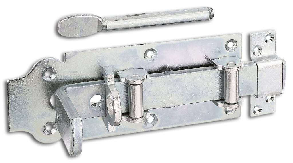 Stalltür-Rollen-Schlossriegel mit flachem Griff, 64Material Stahl, rohOberfläche galvanisch gelb verzinktMit Gewinde zum Einschrauben des Stiftes in