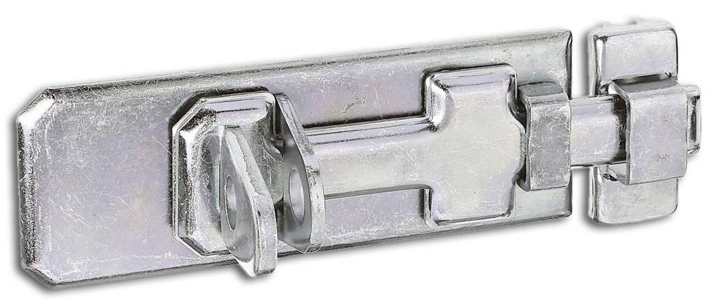 Sicherheits-Schlossriegel, mit flachem Griff, 156Material Stahl rohOberfläche galvanisch gelb verzinktBei vorgeschobenem Schieber sind die