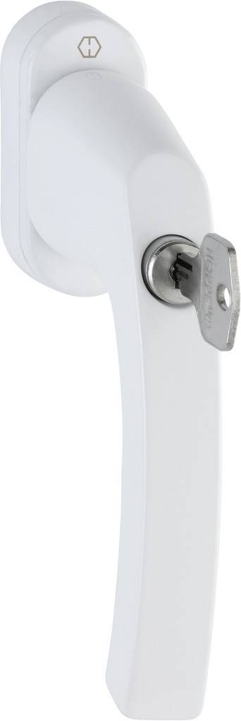 HOPPE-Aluminium-Dreh-/Kipp-Fenstergriff mit Secu200abschließbar geprüft nach DIN EN 13126-3 23/180-0133/33/C1 und RAL-GZ 607/9, RAL200 erfüllt d