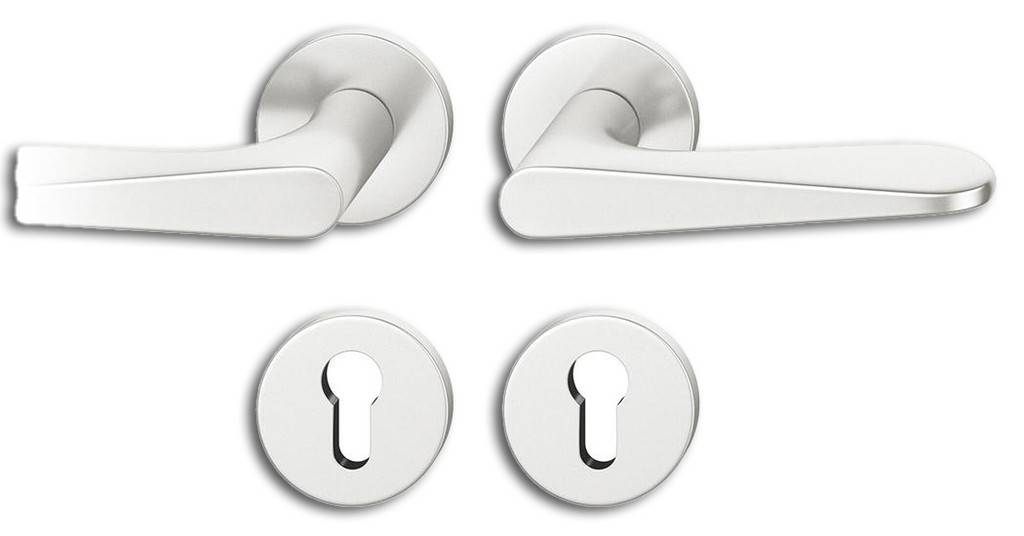 Rosetten-Garnitur 12 1144ASL-Aluminium-DrückergarniturDIN links und DIN rechts verwendbarWechselgarnitur mit Knopf 0844