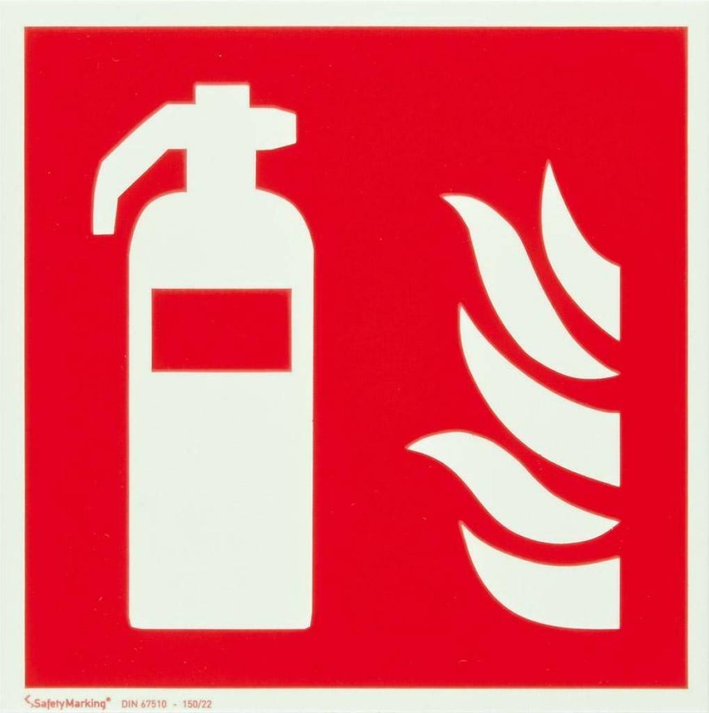 Brandschutzschild, FeuerlöschgerätASR A1.3 F001DIN EN ISO 7010 F001Langnachleuchtend, DIN 67510-1 Klasse C