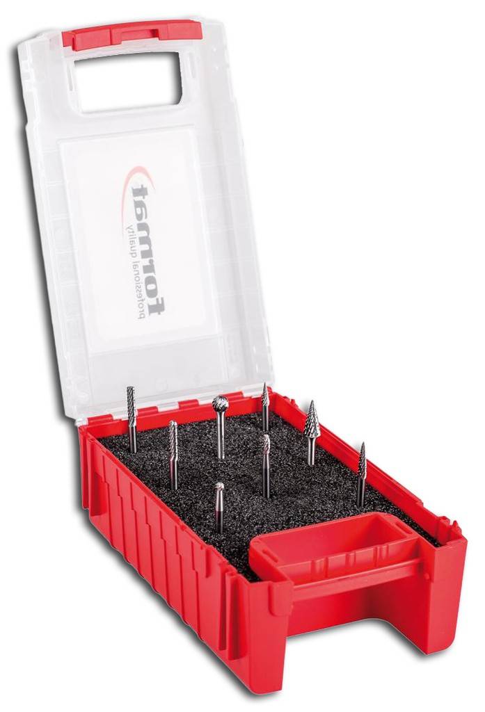 Hartmetall-Kleinfrässtift-SatzAusführung Zahnung C, Schaft-Ø 3 mm. Lieferung in Kunststoffbox mit Schaumstoffeinlage.Satzinhalt1 Zylinderform ZYA