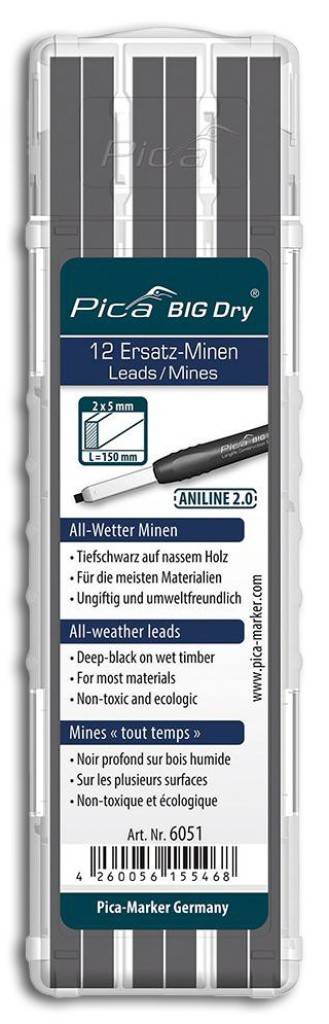 All-Wetter-Ersatzminen-Set für Zimmermannsstift Pica BIG DryAnwendung Zum Markieren und Schreiben auf nassen Materialien.