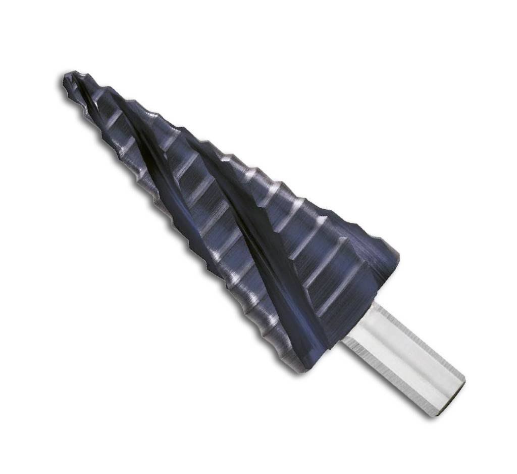 Universal-StufenbohrerAusführungStufenbohrerinnovation mit 4 Schneiden, INNOVATIVE 4-FACH SPIRALNUTE, NEUE TURBO SPITZE vereinfacht das Zentrieren