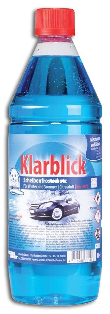 Robbyrob ScheibenfrostschutzProduktmerkmale Scheibenfrostschutzkonzentrat bis 60 C Entfernt schnell und effektiv Schmutz und Salzrückstände