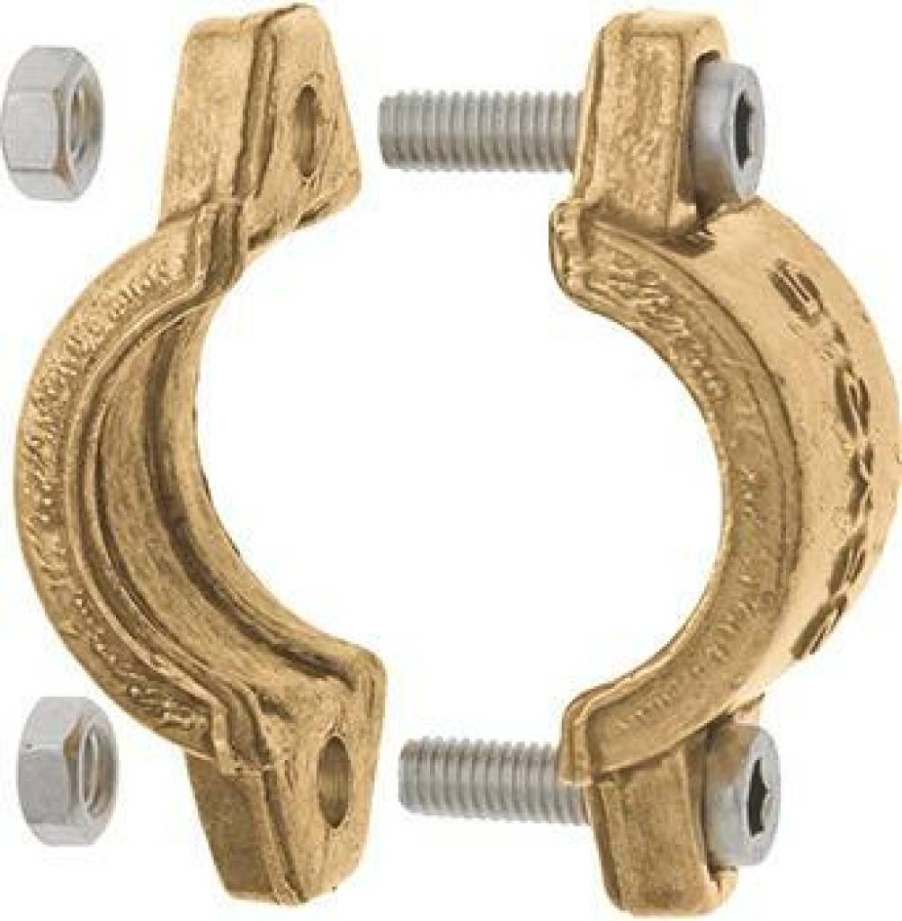GEKA Klemmschalen 2-teiligMessing warmgepresstMit Innensechskantschrauben und Muttern nach DIN 912 und DIN 934Für alle Saug-/Druck-Spiralschläuche