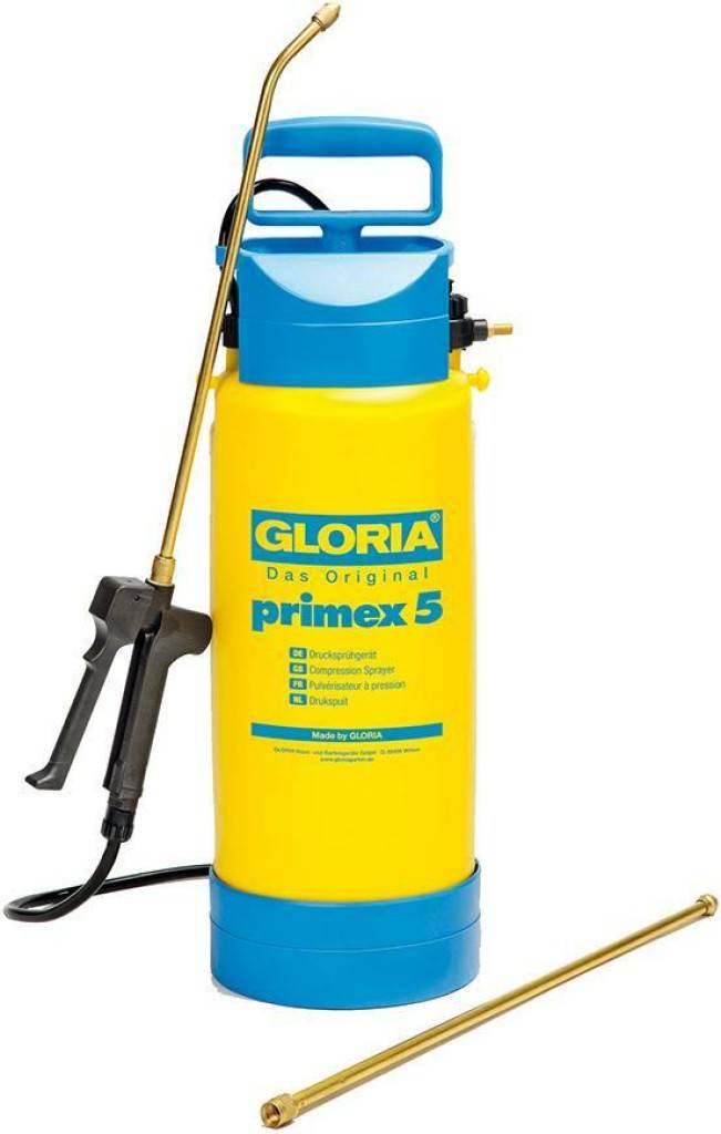 Drucksprühgerät Primex 5Leistungsstarkes Modell mit großer ReichweiteStabiler KunststoffbehälterMessing-SprühlanzeVerstellbare Messing-Hohlkegeld