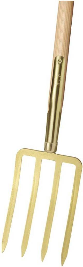 IDEAL SpatengabelAus speziell gehärtetem SpezialstahlBajonettzinken, goldMit SchienenzwingeMit Eschen-T-Stiel