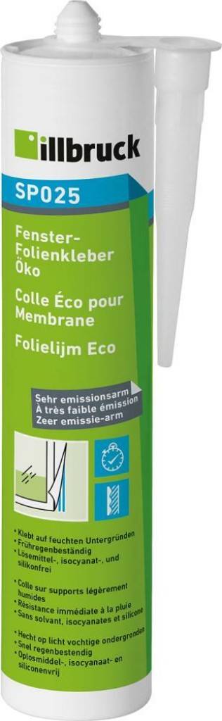 Fenster-Folienkleber SO025Hybrid-Klebstoff für Verklebung von illbruck Fensterfolien zur Herstellung von luft- und windsicheren Anschlüssen.Anwendun