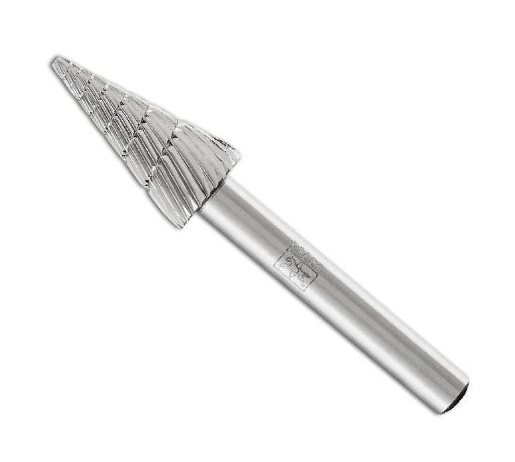 HSS-Frässtift RotorfräserSpezifikationen Schaft-Ø 6 mm Spitzkegelform G Zahnung 3AnwendungZur Feinbearbeitung z. B. Entgraten. Geeignet f