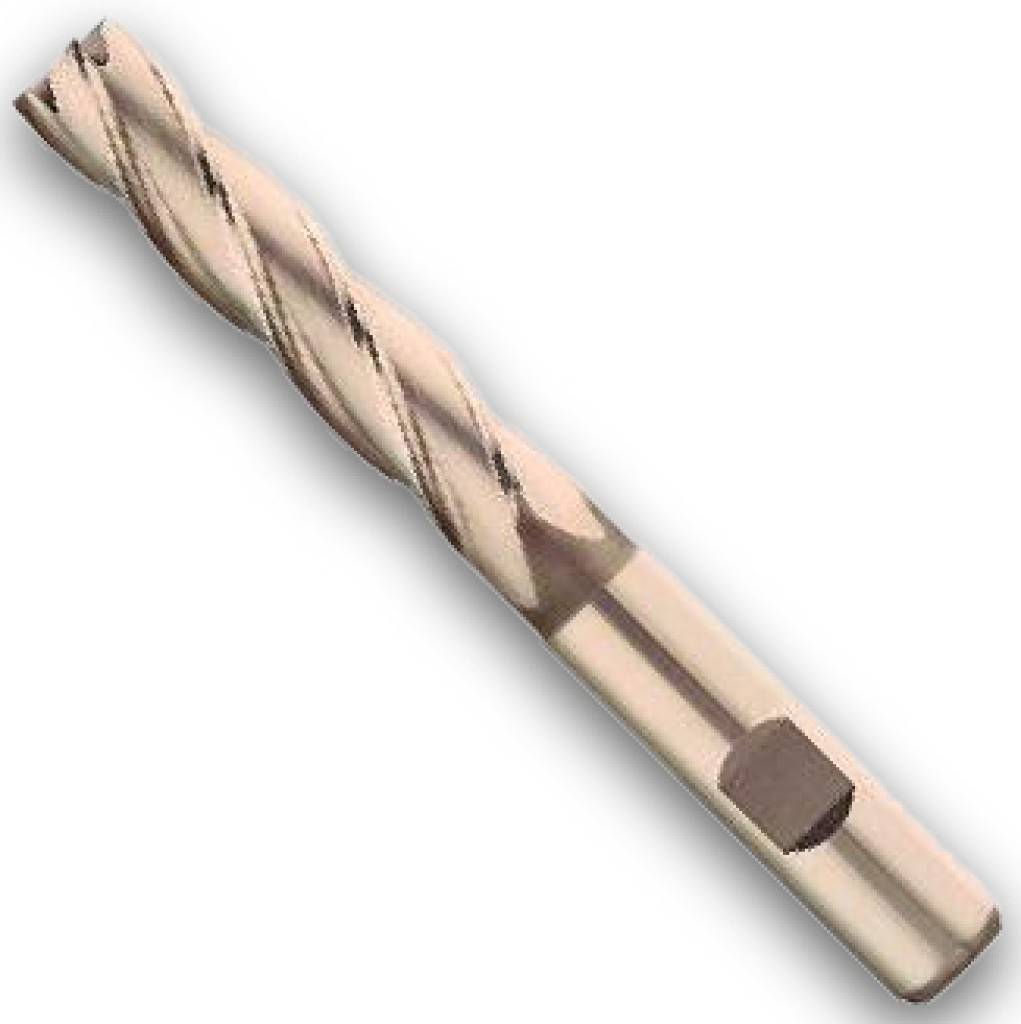 Ein Spiralbohrer mit flacher Spitze, diagonal auf weißem Hintergrund dargestellt.