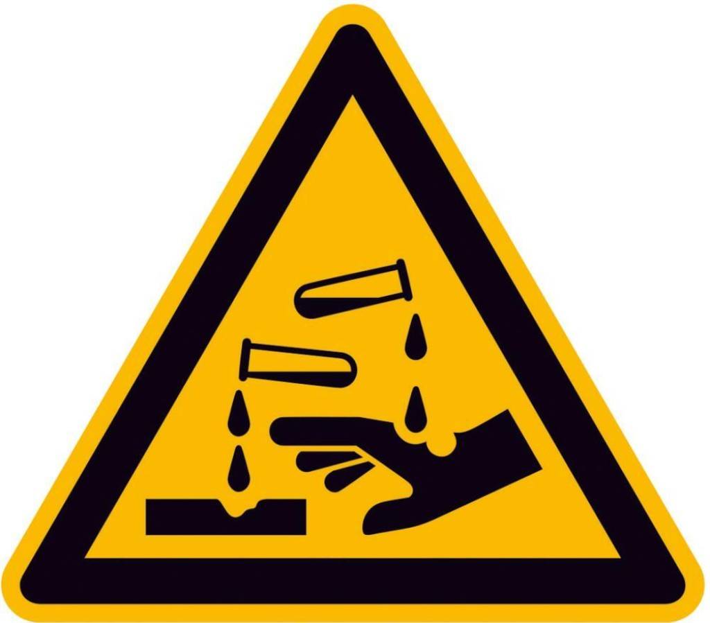 Warnschild, Warnung vor ätzenden StoffenASR A1.3 W023DIN EN ISO 7010 W023