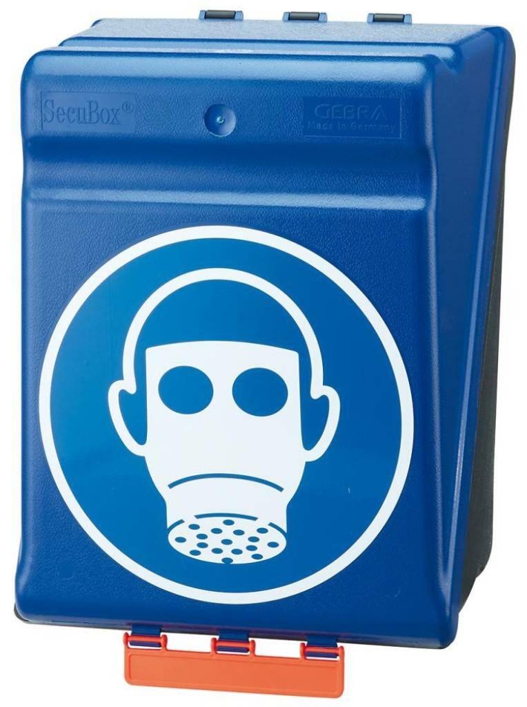 SecuBox Maxi Standard für schweren AtemschutzEigenschaften Behälter aus ABS-Kunststoff Mit Gebotszeichen Patentierte Kippöffnung zur schne