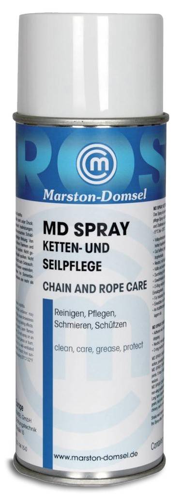 MD-Spray Ketten- und SeilpflegeProduktbeschreibung Vollsynthetisches, dünnflüssiges Ketten- und Seilpflege-Spray mit hoher Kapillarwirkung und La