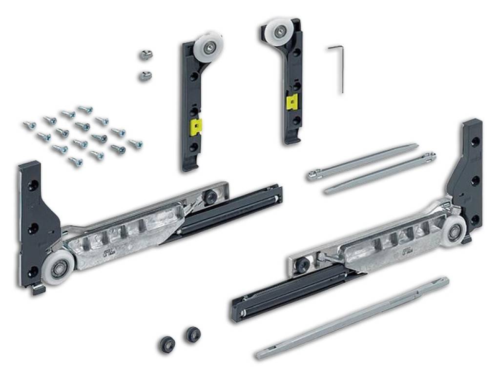 SlideLine M Beschlagset für gedämpfte Türen Schließ-, Öffnungs- und Kollisionsdämpfung Minimale Türbreite 450 mm Set enthält alle erf