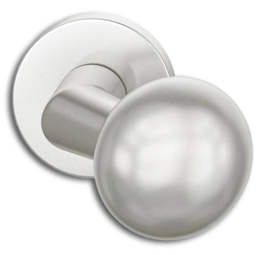 Türknopf auf Rosette 23 0846Aluminium-TürknopfGekröpftRundØ 50 mmAuf runder RosetteØ 55 mmNicht sichtbare BefestigungASL Adaptertechnik- Aufnahme