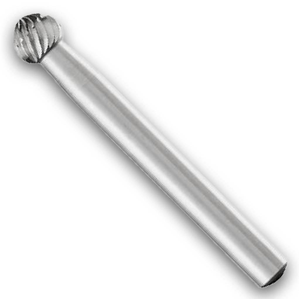 Silberne zylindrische Metallfeile mit abgerundeter, gerillter Spitze, diagonal auf weißem Hintergrund dargestellt.