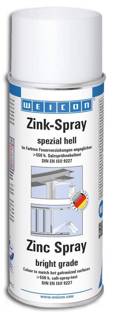 Weicon Zink-Spray Spezial hellProdukteigenschaften Heller farbton TÜV geprüft Verleiht dauerhaft allen Metalloberflächen einen kathodische