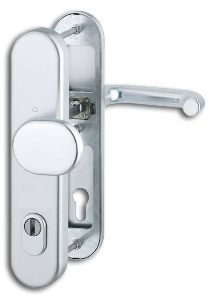 Schutzbeschlag, Serie ParisProduktdetails HOPPE-Aluminium-Schutzbeschlag ES1 SK2 geprüft nach DIN 18257 PZ-gelocht Stahl-Unterkonstruktion i
