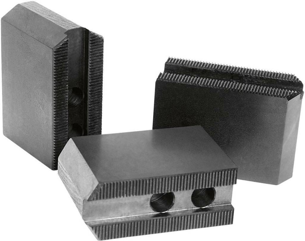 Aufsatzbacken, flachAusführung Ungestuft, weiche Ausführung. 1,5 mm x 60 Verzahnung. 3-teiliger Satz.