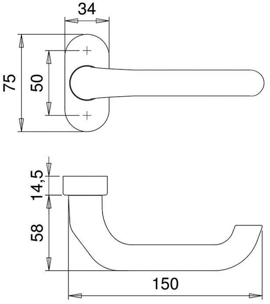 Feuerhemmend-Drücker-Halbgarnitur Ares FS 1300/2133, Aluminium Aus Aluminium DIN-Richtung Links-Rechts Abdeckung ohne Schlüsselrosette, mit