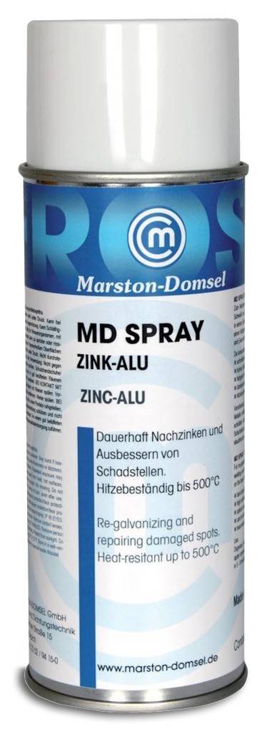 MD-Spray Zink-AluProduktbeschreibung Zink-Alu-Spray bietet einen hitzebeständigen Korrosionsschutz für viele Grundmetalle Auf Buntmetall und E