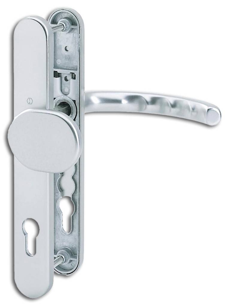 Profiltür-Wechselgarnitur, Serie Luxembourg,86G/3357N/1500HOPPE-Aluminium-Profiltür-Langschild-GarniturSerie LuxembourgLagerung außen gekröpfter