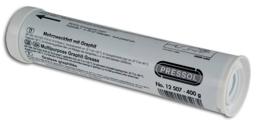 Mehrzweckfett mit GraphitFettkartusche passend für alle 500 cm FettpressenEinsatzbereich von 30 C bis 120 C, dauergeschmierte Lager von 30 C bis 80