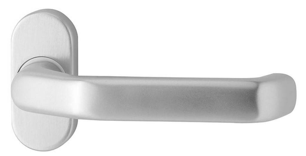 Profiltür-Drücker-Halbgarnitur Ares 1200/2133 Aus Edelstahl, matt Oval DIN-Richtung Links-Rechts Lagerung festdrehbar, mit Rückholfeder