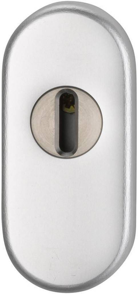 Profiltür-Schutz-Schiebe-Schlüsselrosette Ares Modell 0811/14, Edelstahl Aus Edelstahl, matt Oval Profilzylinder gelocht, mit Abdeckung