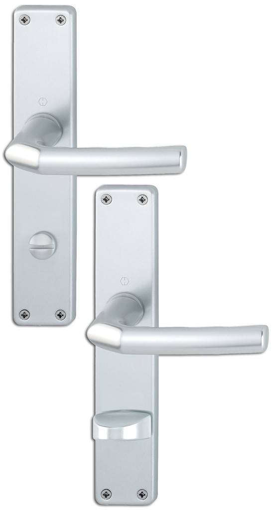 HOPPE-Aluminium-Langschild-Türgriff-Garnitur mit Schlitzkopf/Olive für Bad/WC-Türen Lagerung Türgriffe lose, wartungsfreie Gleitlager Verbin