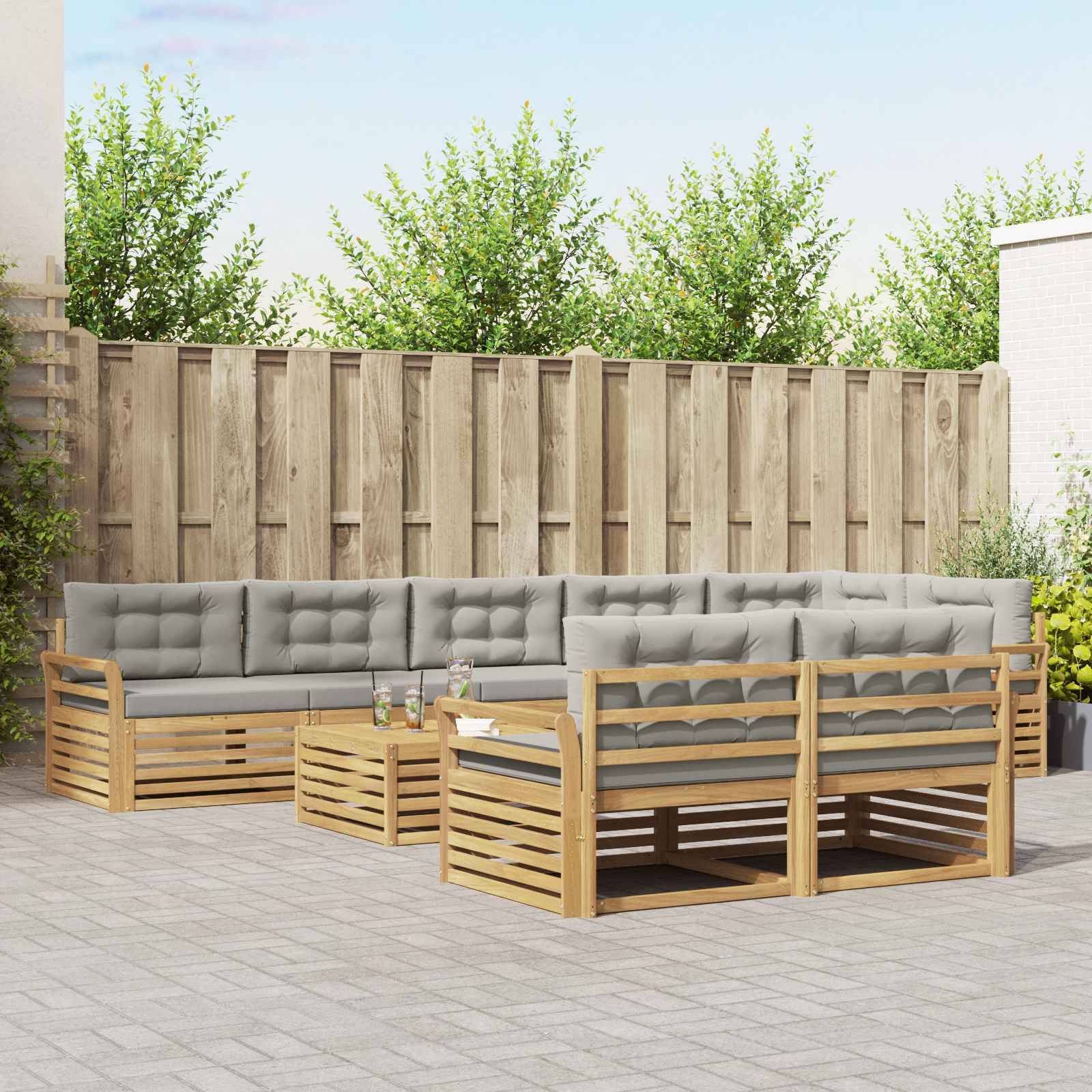 vidaXL Outdoor-Sofagarnitur 9 pcs Weiß und Hellgrau 79 x 79 x 37 cm