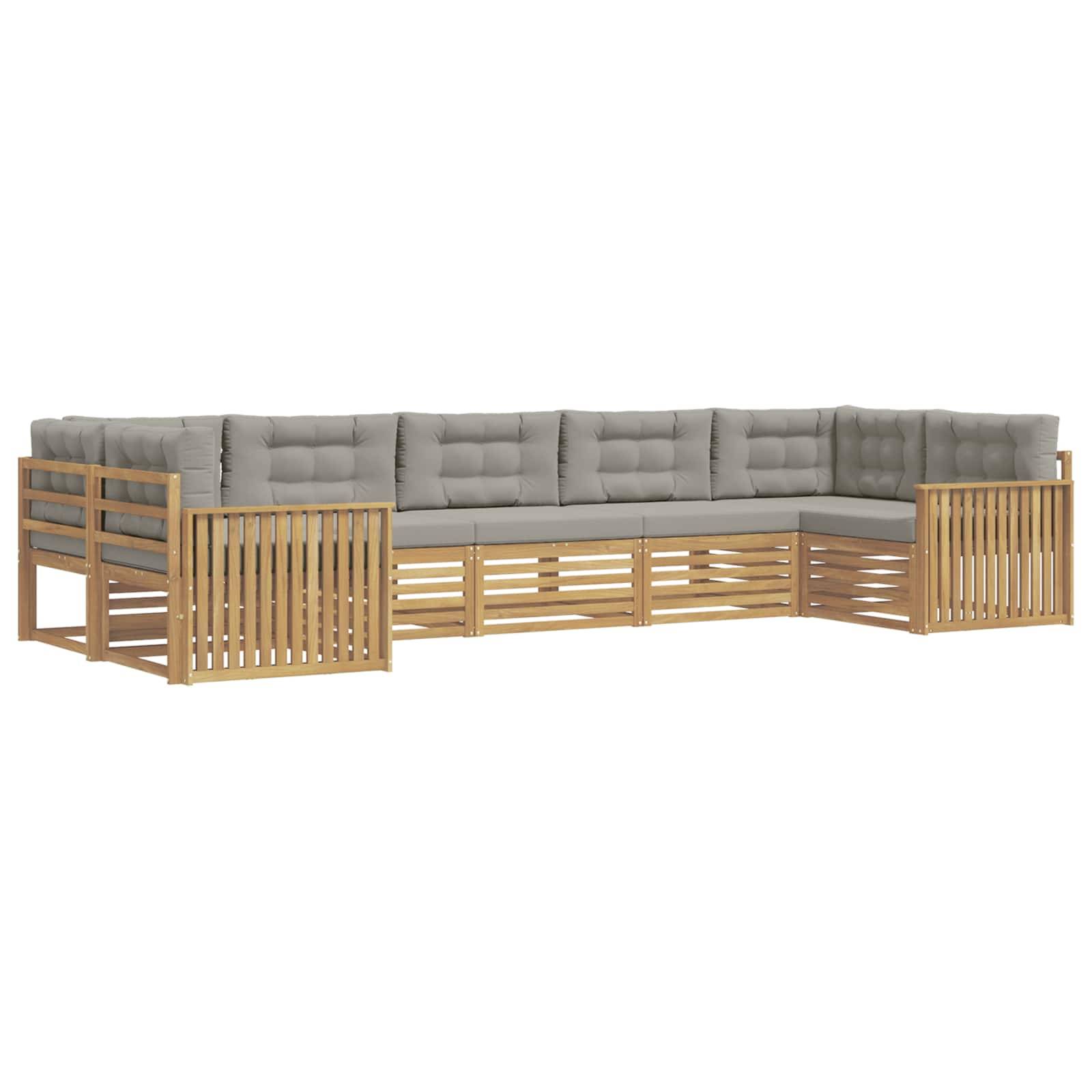 vidaXL Outdoor-Sofagarnitur 7 pcs Weiß und Hellgrau Massivholz Akazie