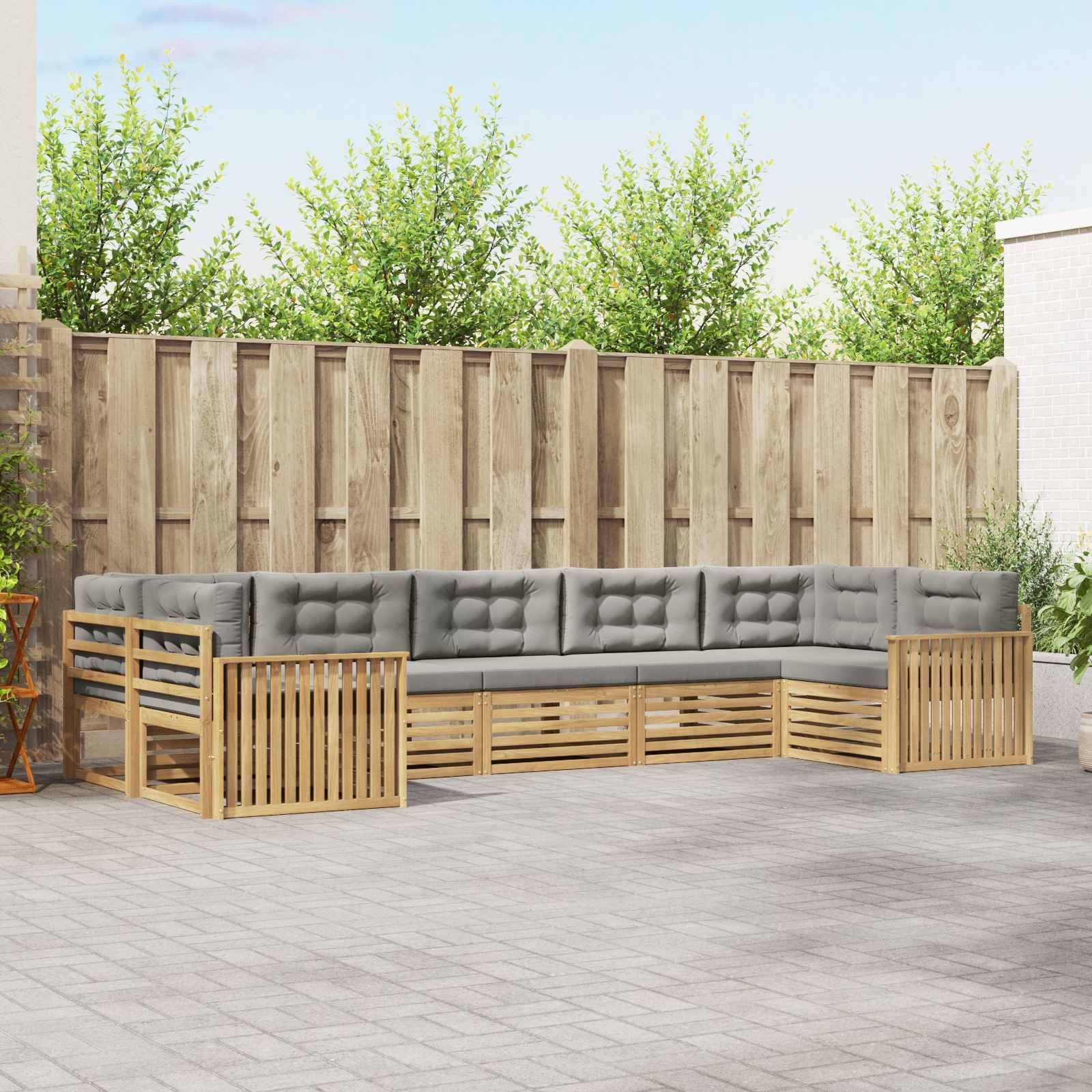 vidaXL Outdoor-Sofagarnitur 7 pcs Weiß und Hellgrau Massivholz Akazie