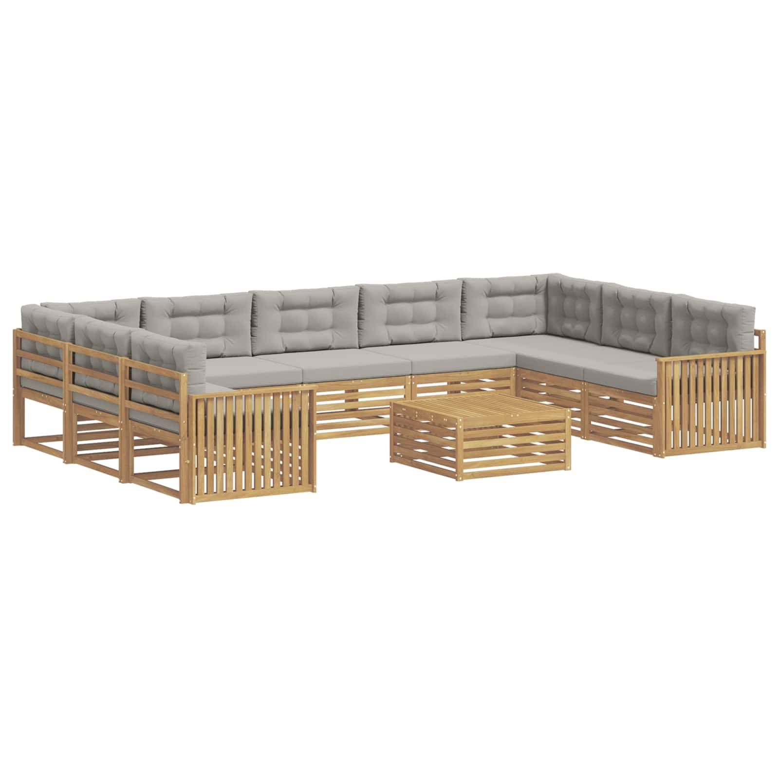 vidaXL Outdoor-Sofagarnitur 10 pcs Weiß und Hellgrau Massivholz Akazie